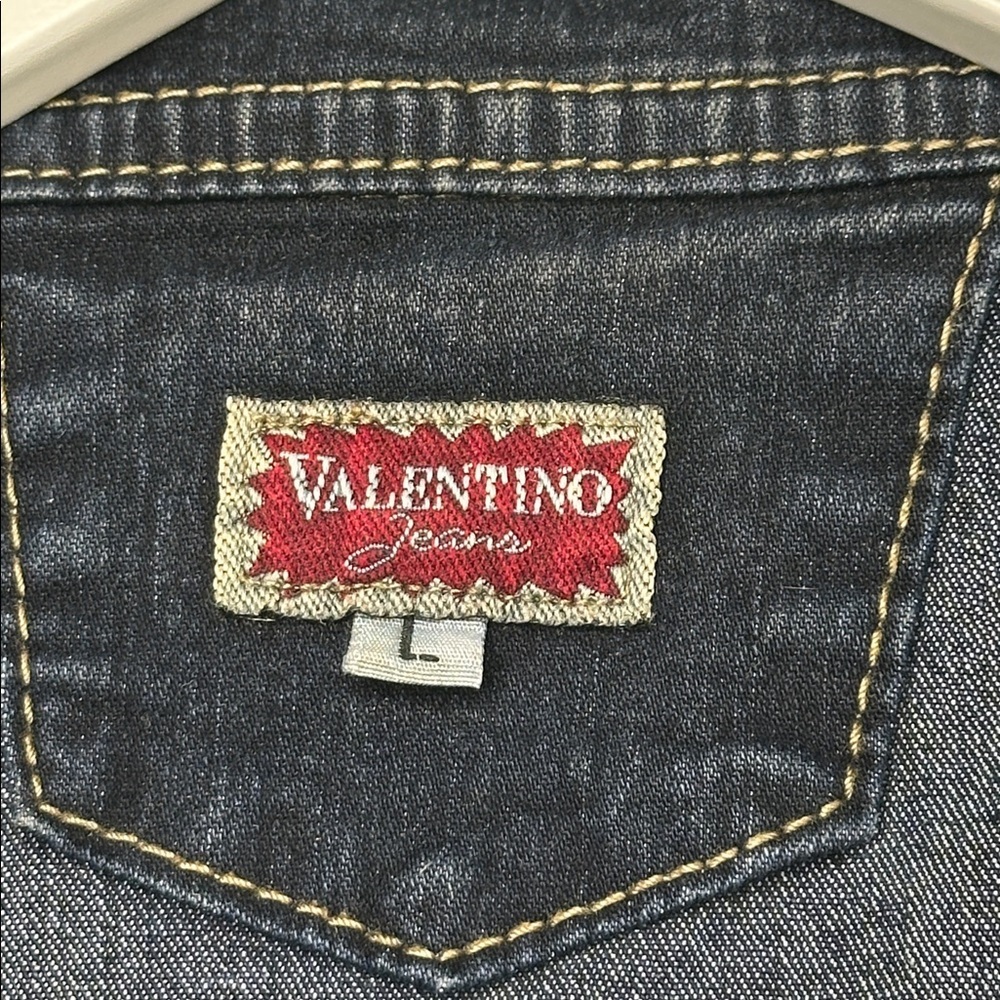 Vintage Valentino‎ Blue Denim 3 Button Blazer Style Embroidered Jean Jacket L - Picture 7 of 10